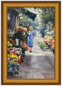 Howard Friedland Original Floral Cityscape Painting on Board Signed Framed Artwork