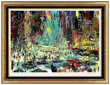Leroy Neiman Plaza Square Large Color Serigraph Hand Signed New York Cityscape Art