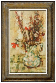 Michel de Gallard Original Oil Painting on Canvas Signed Still Life Flowers Artwork