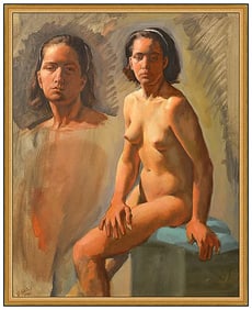 Jacob Collins Large Original Oil Painting on Canvas Signed Female Portrait Framed Art