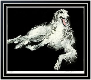 Leroy Neiman Borzoi Dog Large Color Serigraph Hand Signed Animal Framed Artwork