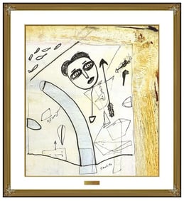 Jamali Original Pigmentation Painting on Cork Signed Abstract Portrait Artwork