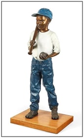 Ramon Parmenter Life Size Bronze Sculpture Lil Slugger Signed Large Figurative Artwork