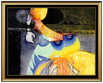 Gerard Fitremann Large Abstract Embossed Color Etching Hand Signed Framed Artwork