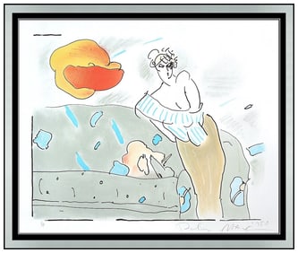 Peter Max Original Signed Color Lithograph Female Figure Flower Framed Artwork