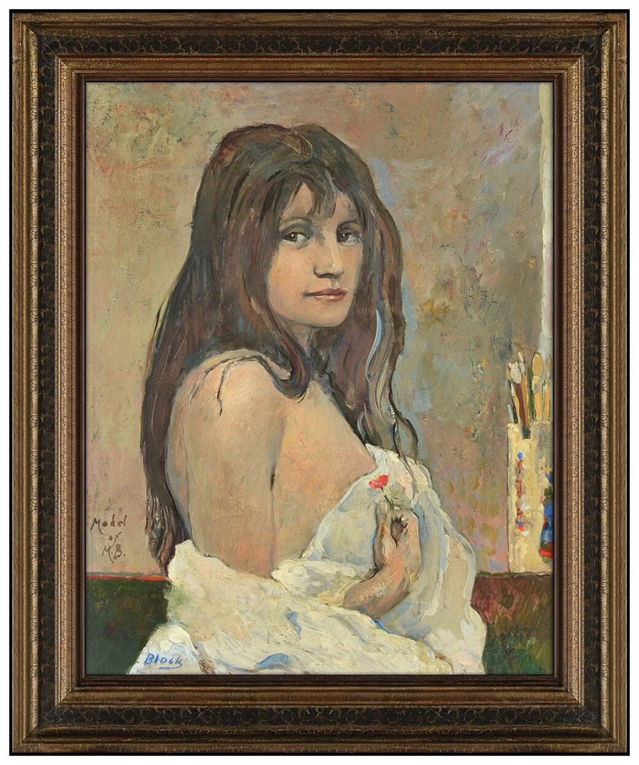Irving Block Original Oil Painting on Board Signed Female Portrait Framed Artwork (1 of 5)