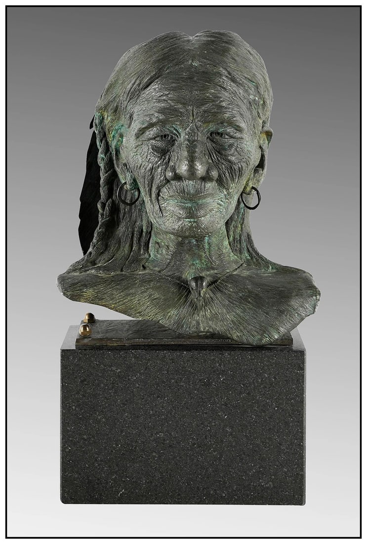 Machado Geronimo Bronze Sculpture Signed Native American Portrait Bust Art (1 of 5)