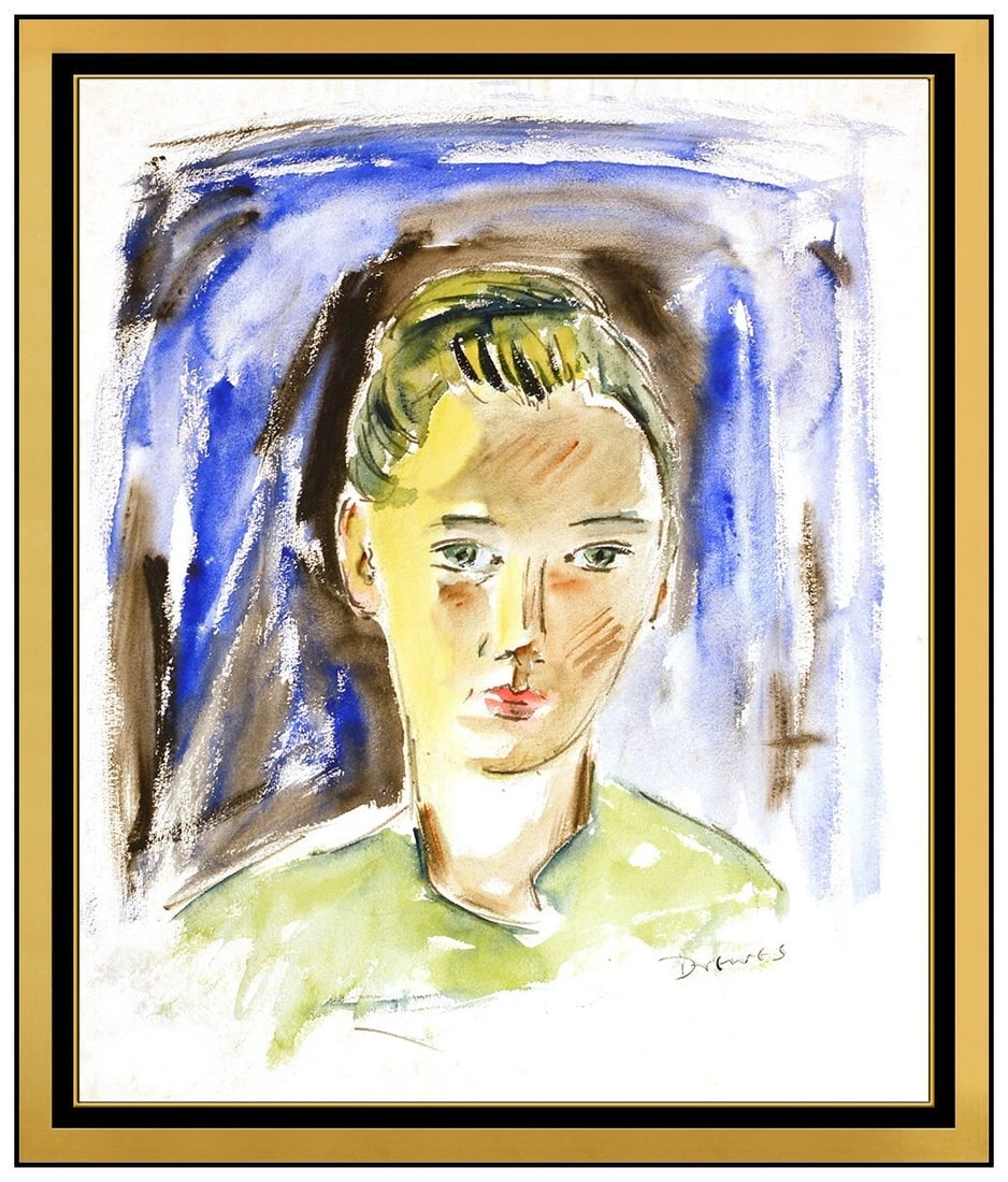 Werner Drewes Original Gouache Watercolor Painting Signed Modern Portrait (1 of 4)