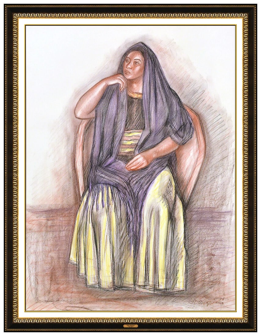 Raul Anguiano Original Pastel Drawing Signed Female Portrait Framed Artwork (1 of 5)