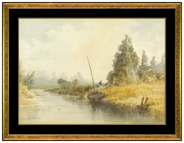 Granville Perkins Original Watercolor Painting Signed River Landscape Framed Art