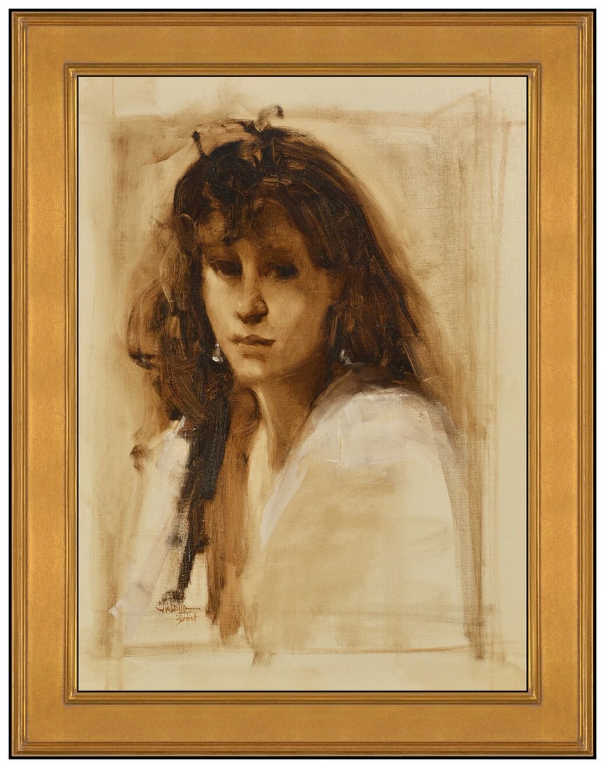 Nancy Chaboun Original Oil Painting on Canvas Signed Female Portrait Framed Art (1 of 4)