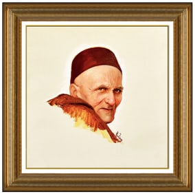 Lluis Ribas Original Oil Painting on Canvas Signed Male Portrait Framed Art