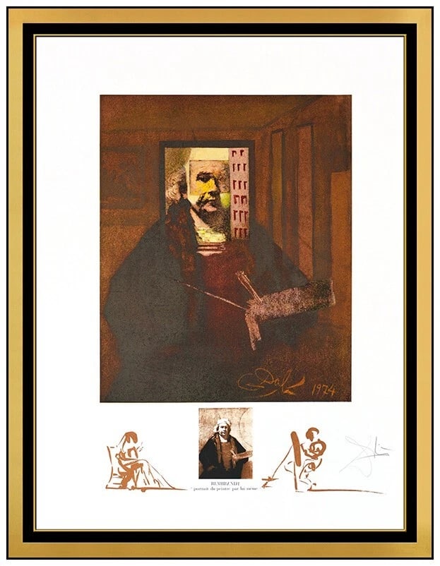 Salvador Dali Original Lithograph Rembrandt Portrait Hand Signed Artwork (1 of 7)