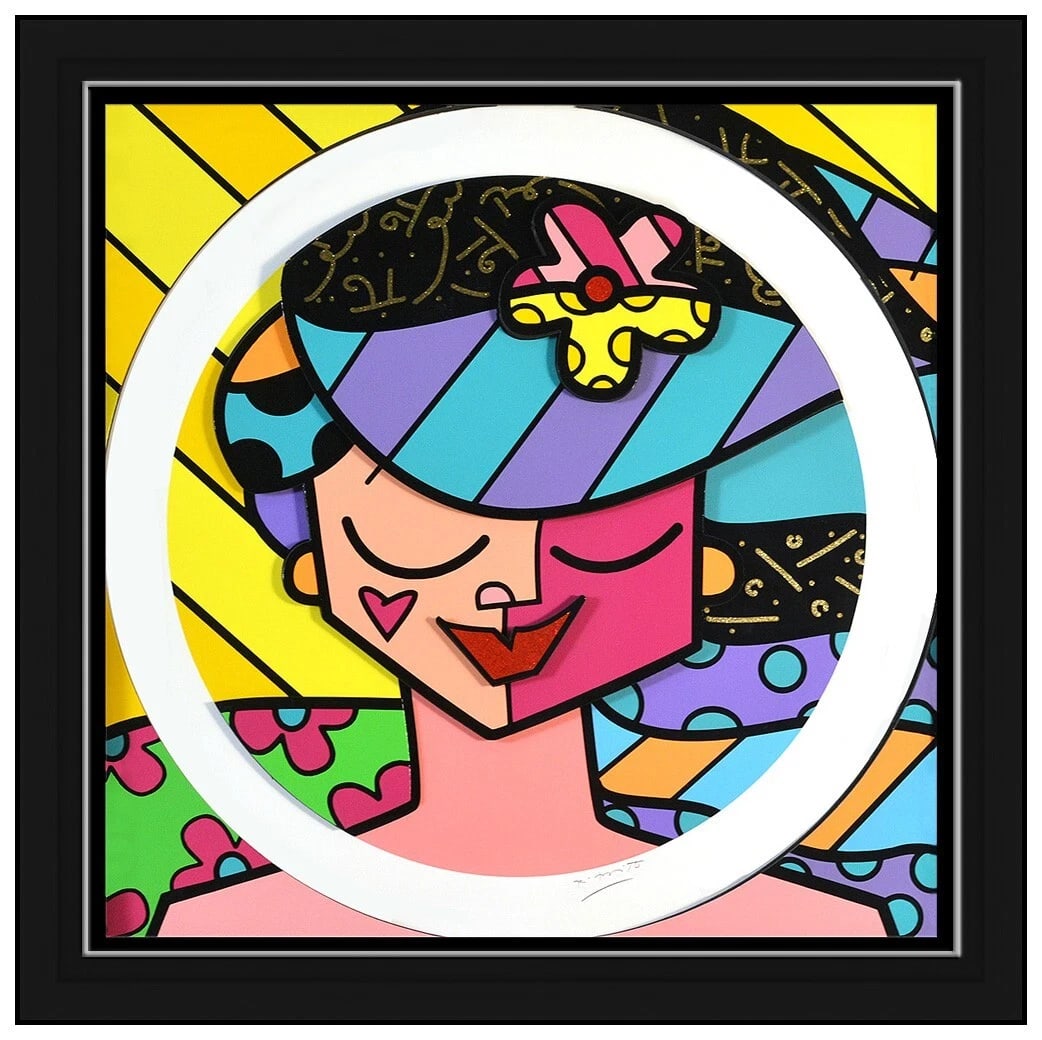 Romero Britto Original Mixed Media Construction Signed Pink Face Portrait: This lot includes:Gallery COA & in-house shipping (*insurance and international shipping for an additional charge)Artist: Romero BrittoTitle: Pink FaceMedium: 3D Mixed Media Construction Size: 24&rdqu