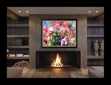 Yankel Ginzburg Original Mixed Media Painting on Canvas Signed Flower Tiger Art