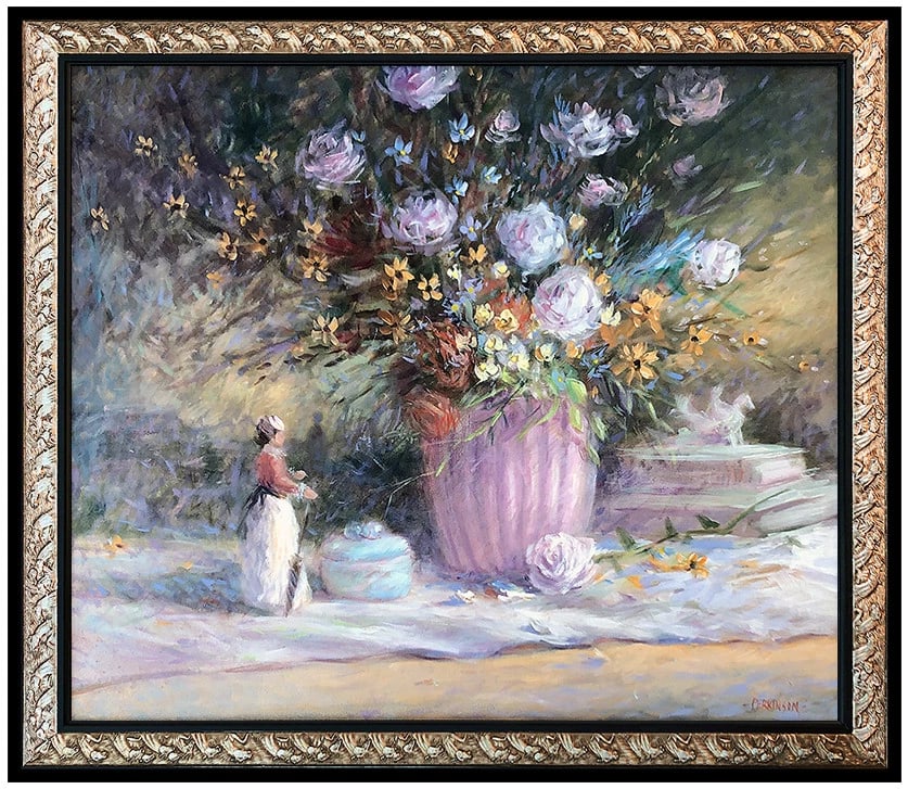 Tom Perkinson Original Oil Painting on Canvas Signed Floral Still Life Framed (1 of 4)