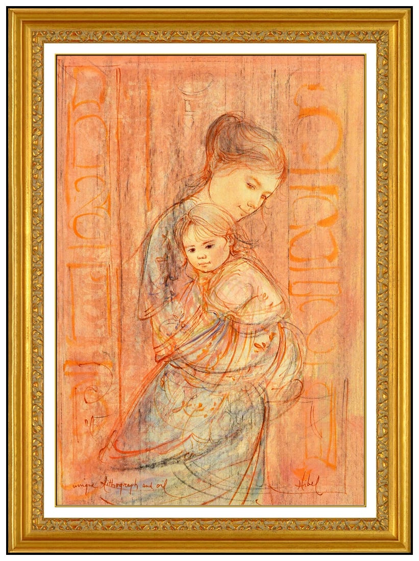 Edna Hibel Original Mixed Media Painting on Silk Signed Mother Child Portrait (1 of 4)