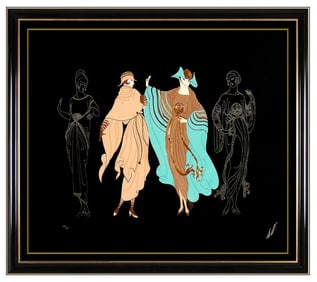 Erte On the Avenue Large Embossed Serigraph Hand Signed Art Deco Fashion Art