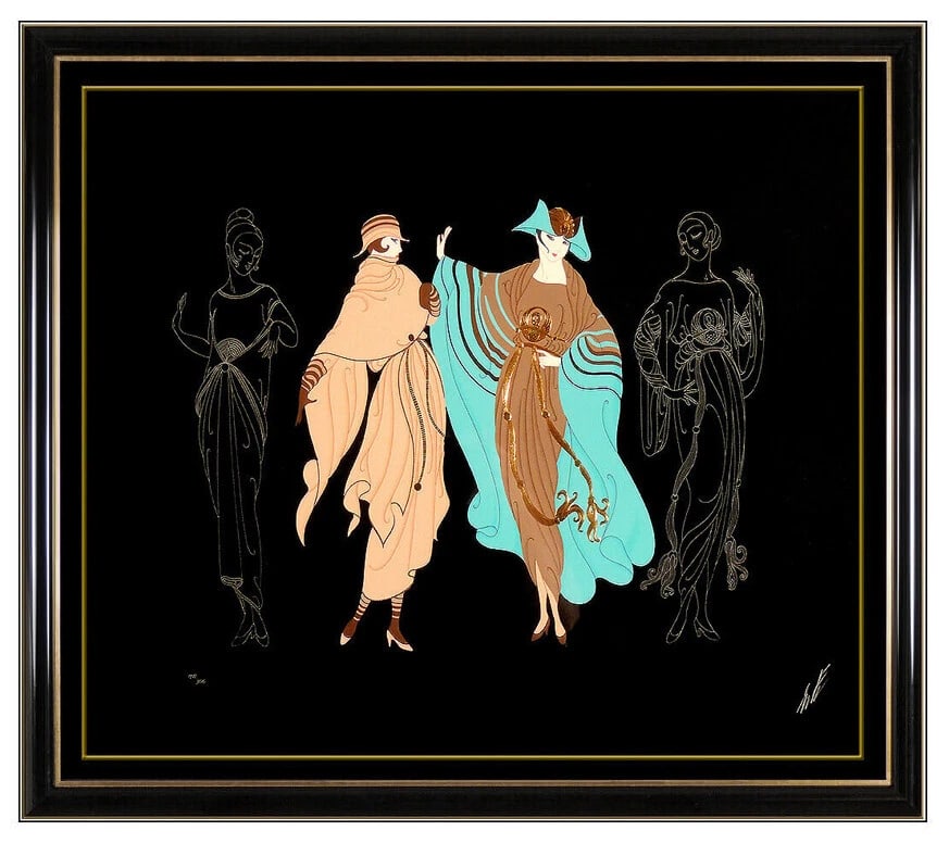 Erte On the Avenue Large Embossed Serigraph Hand Signed Art Deco Fashion Art: This lot includes:Gallery COA & in-house shipping (*insurance and international shipping for an additional charge)Artist: ErteTitle: On The AvenueMedium: SerigraphSize: 26" x 30"Framed: 36" x 40"Signe