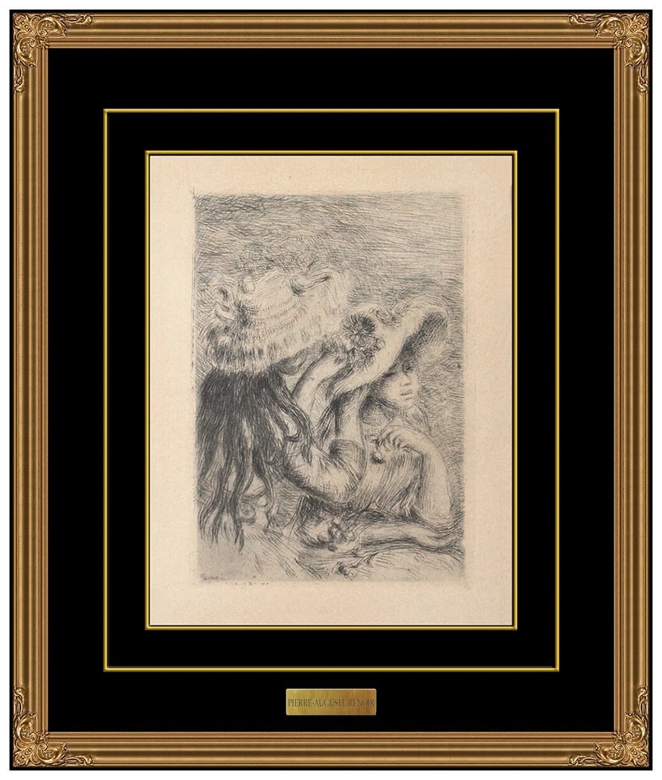 Pierre Auguste Renoir Original Etching Signed Female Figure Pinned Hat Framed (1 of 5)