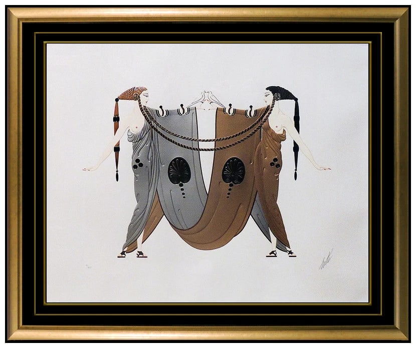 Erte Original Sisters Color Serigraph Signed Art Deco Costume Design: This lot includes:Gallery COA & in-house shipping (*insurance and international shipping for an additional charge)Artist: ErteTitle: SistersMedium: SerigraphSize: 24" x 29"Framed: 37" x 41"Signed: Low