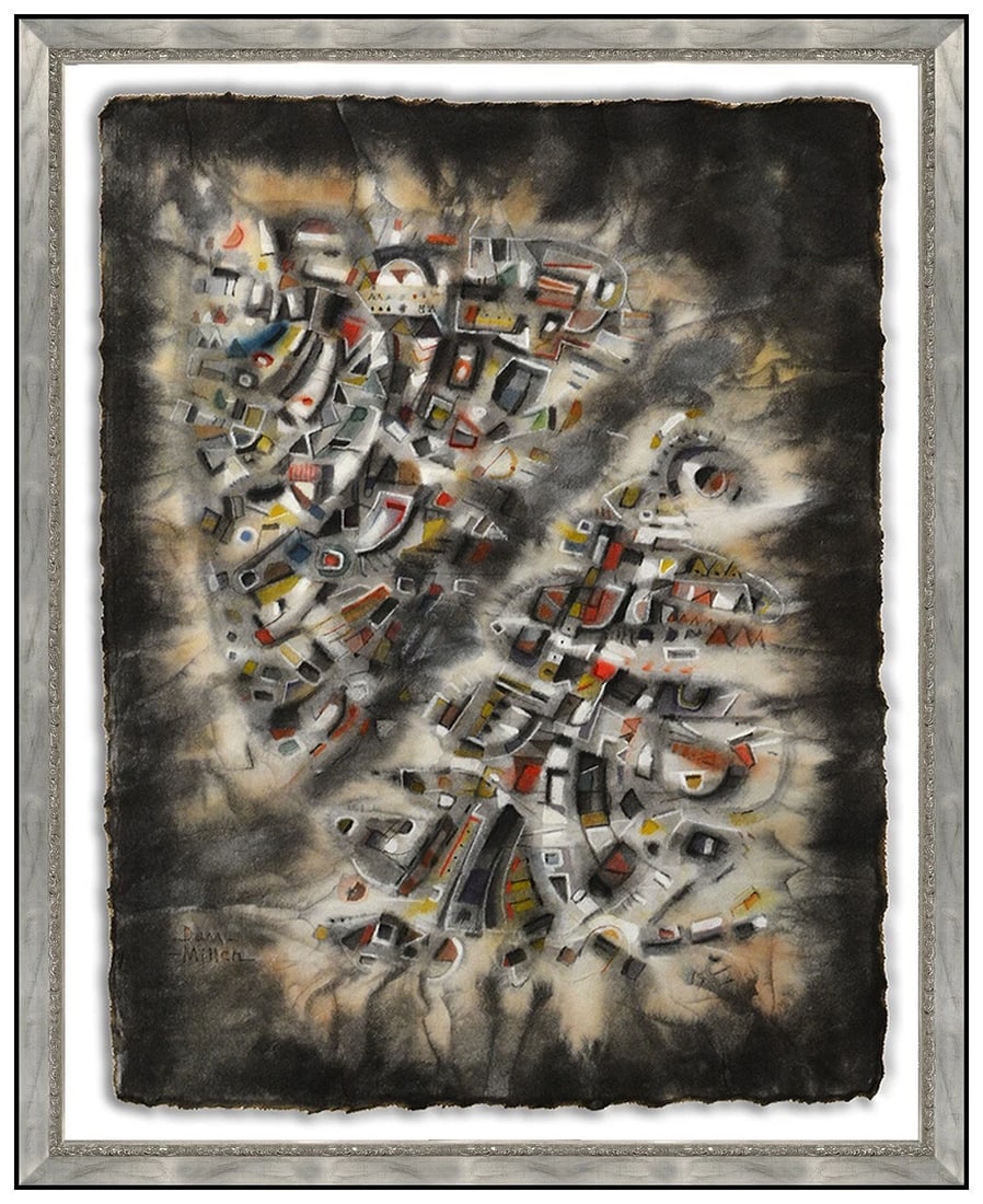 Dan Miller Original Mixed Media Painting Signed Abstract Cityscape Framed Art (1 of 4)