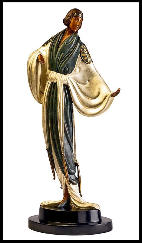 Erte Belle de Nuit Original Bronze Sculpture Signed Art Deco Table Mirror: This lot includes: Gallery COA & in-house shipping (*insurance and international shipping for an additional charge)Artist: ErteTitle: Belle de NuitMedium: BronzeSize: 18"H x 8.5"W"Signed: in bronzeNum