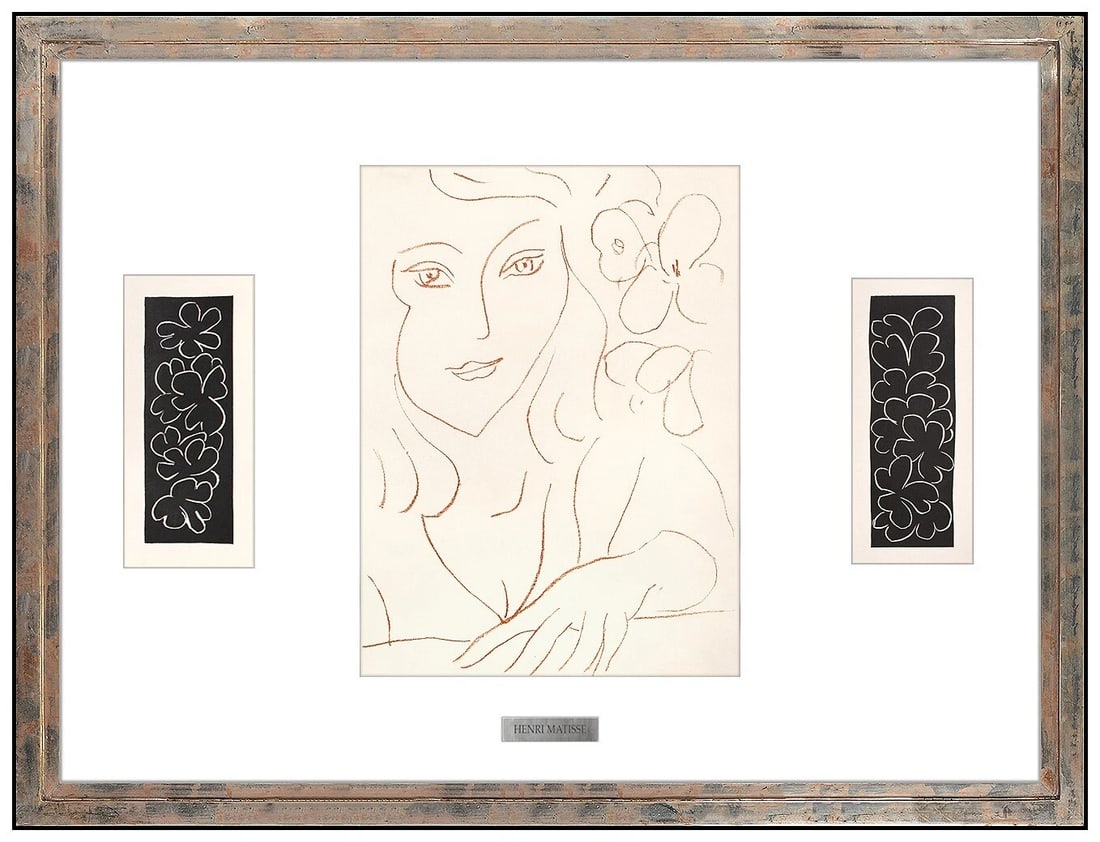 Henri Matisse Visage Original Lithograph Linocut Signed Abstract Floral Art (1 of 7)