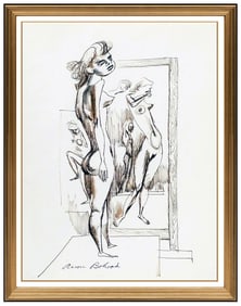 Aaron Bohrod Original Drawing Signed Female Figurative Portrait Framed Art