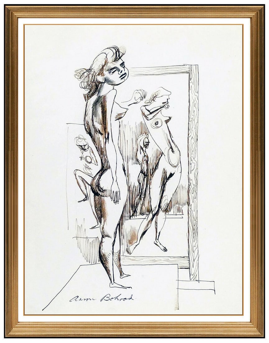 Aaron Bohrod Original Drawing Signed Female Figurative Portrait Framed Art: This lot includes:Gallery COA & in-house shipping (*insurance and international shipping for an additional charge)Artist: Aaron BohrodTitle: The Dance Medium: Ink DrawingSize: 11" x 8"Framed: 20" x 17