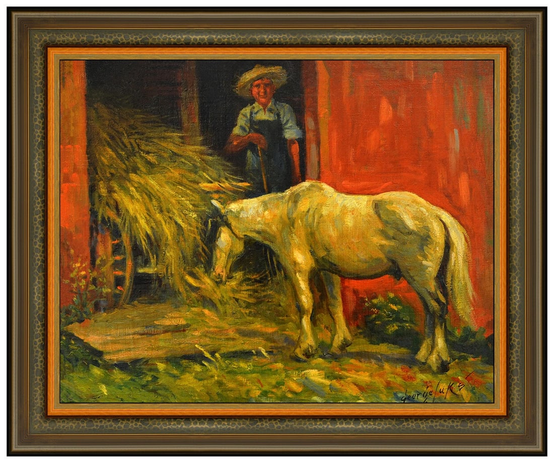George Benjamin Luks Original Oil Painting on Canvas Signed Authentic Framed Art: This lot includes:Gallery COA & in-house shipping (*insurance and international shipping for an additional charge)Artist: George Benjamin LuksTitle: Feeding TimeMedium: Oil Painting on CanvasSize: 15"