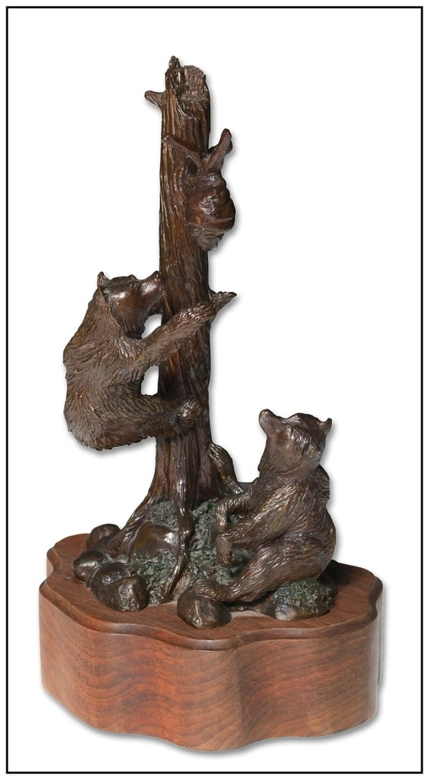 Fred Boyer Trouble Brewing Bears Bronze Sculpture Signed Wildlife Full Round Art (1 of 4)