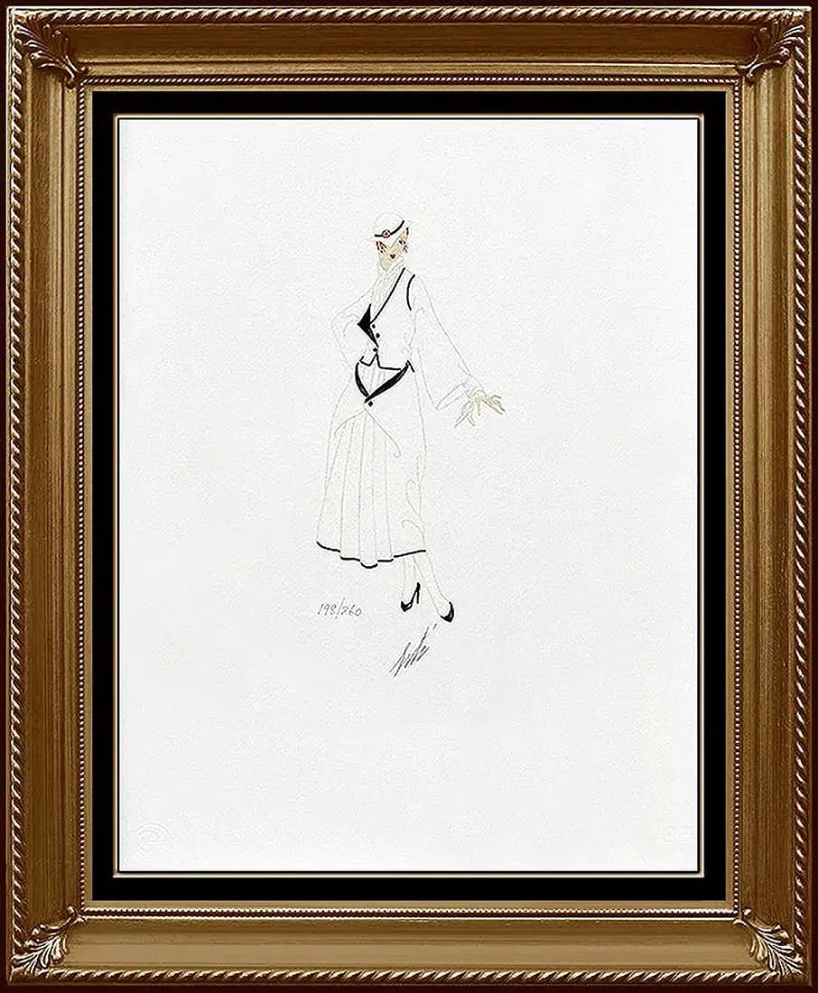 Erte Original Color Lithograph Signed Art Deco Costume Design Romain Tirtoff: This lot includes:Gallery COA & in-house shipping (*insurance and international shipping for an additional charge)Artist: ErteTitle: ReneeMedium: LithographSize: 15" x 11"Framed: 24 x 20"Signed: lower