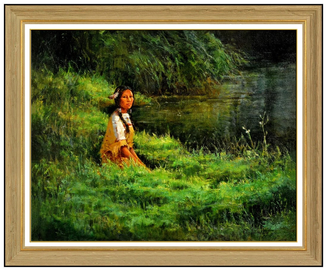 Sandra Clendennen Original Oil Painting on Canvas Signed Native American Portrait Art (1 of 5)