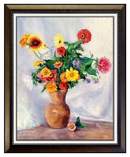 Johann Berthelsen Original Oil Painting on Canvas Signed Still Life Flowers Art (1 of 4)