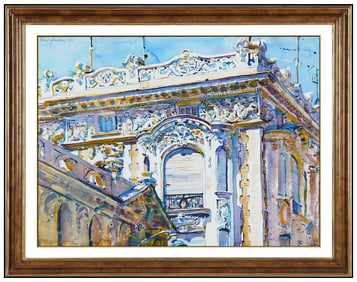 Shirl Goedike Large Original Watercolor Painting Signed Cityscape Framed Art