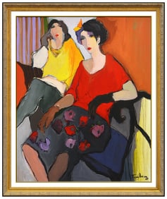 Itzchak Tarkay Large Original Oil Painting on Canvas Signed Female Cafe Portrait Art