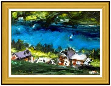 Karl Stark Original Gouache Painting Signed Landscape Framed Authentic Art