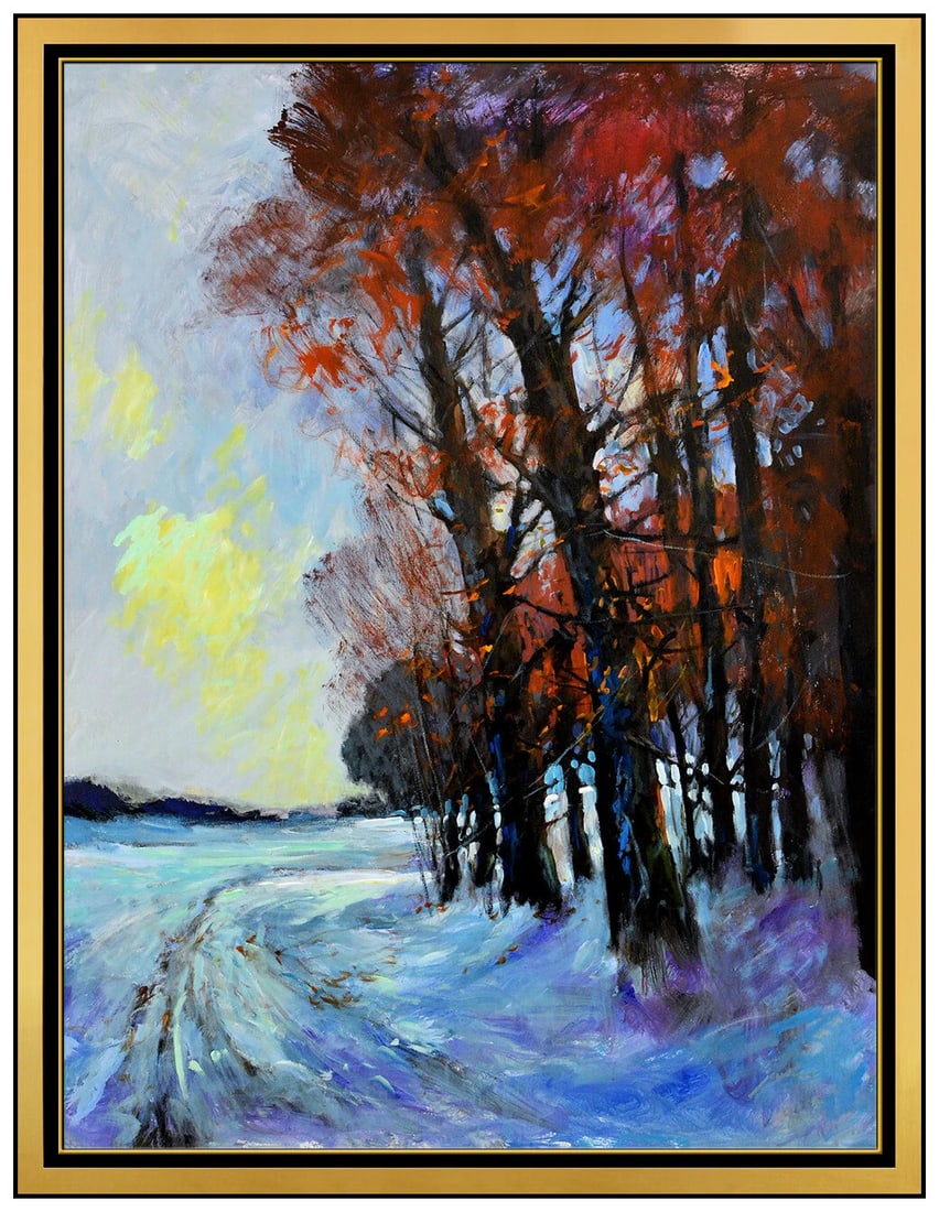 Michael Schofield Large Original Oil Painting on Canvas Signed Winter Landscape Art: This lot includes:Gallery COA & in-house shipping (*insurance and international shipping for an additional charge)Artist: Michael Schofield Title: Snowy Trail Medium: Oil Painting on CanvasSize: 48" x