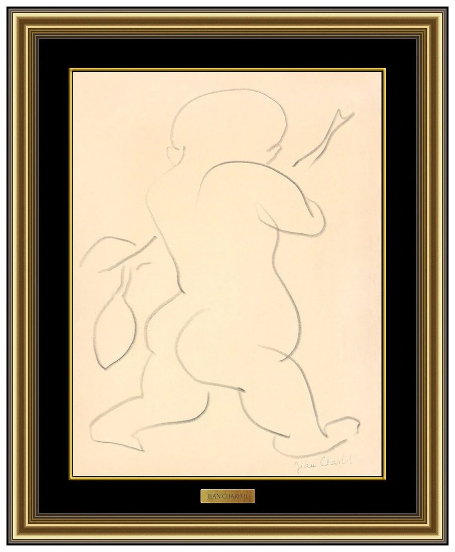 Jean Charlot Original Graphite Drawing on Paper Signed Male Figure Framed Art (1 of 5)