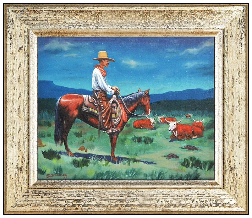 Joe Netherwood Original Oil Painting on Board Signed Western Landscape Horse Art (1 of 4)