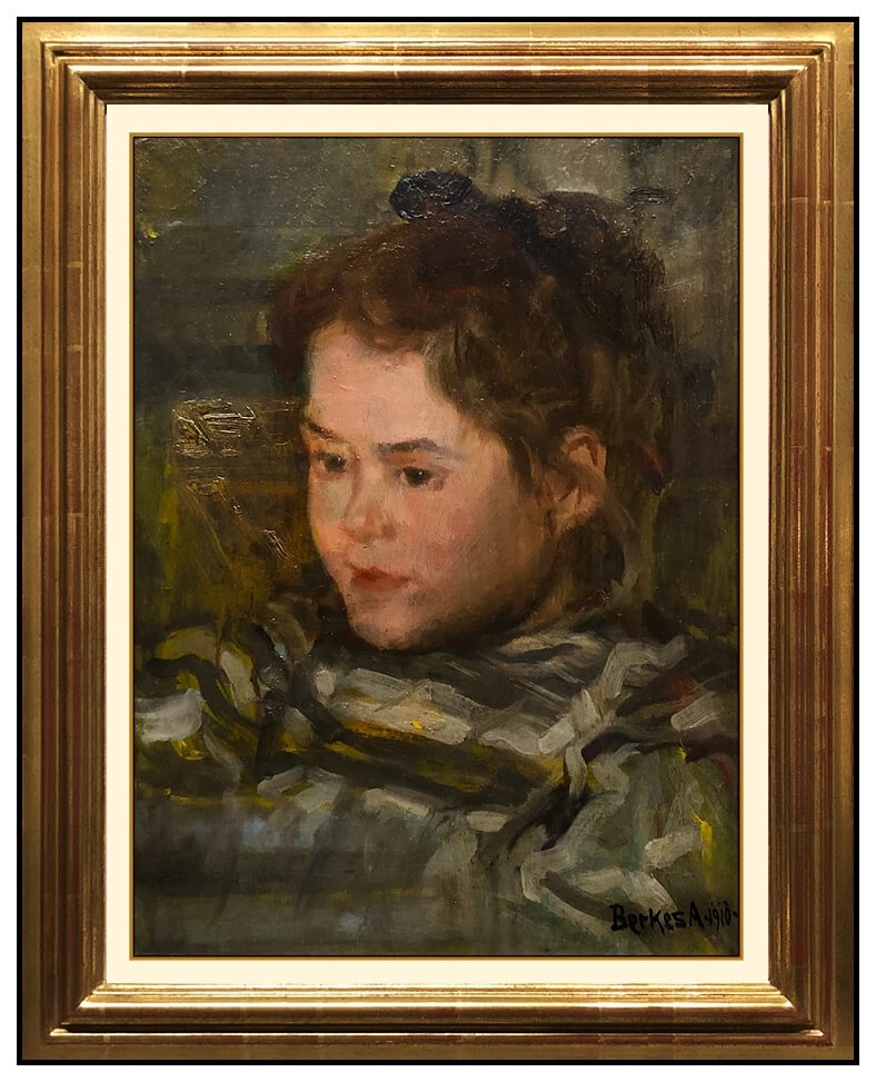 Antal Berkes Rare Original Oil Painting on Board Signed Female Portrait (1 of 4)