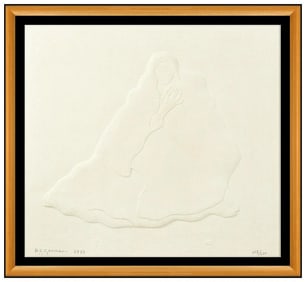 R C Gorman Original Cast Paper Relief Sculpture Signed Mother and Child
