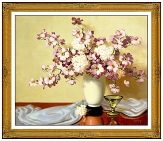 A D Greer Original Oil Painting on Canvas Signed Floral Still Life Framed Art