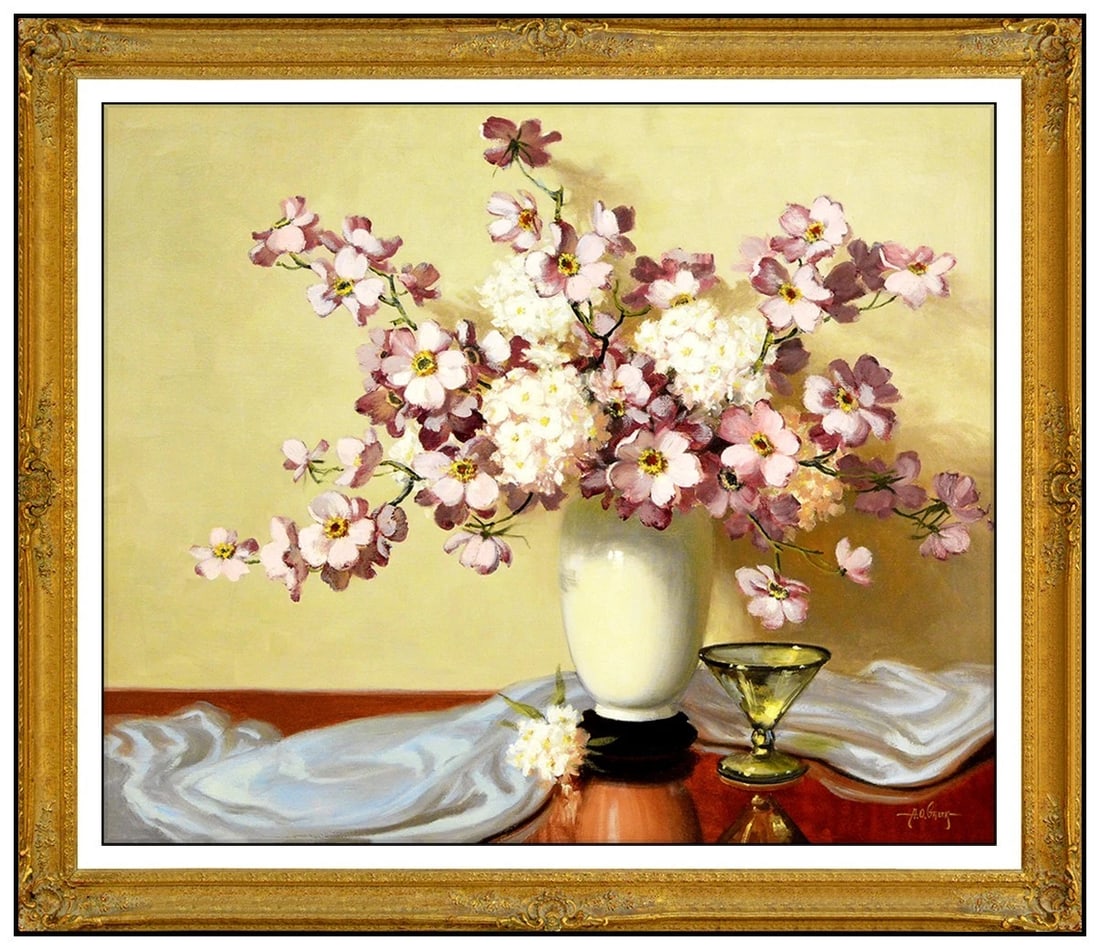 A D Greer Original Oil Painting on Canvas Signed Floral Still Life Framed Art (1 of 5)