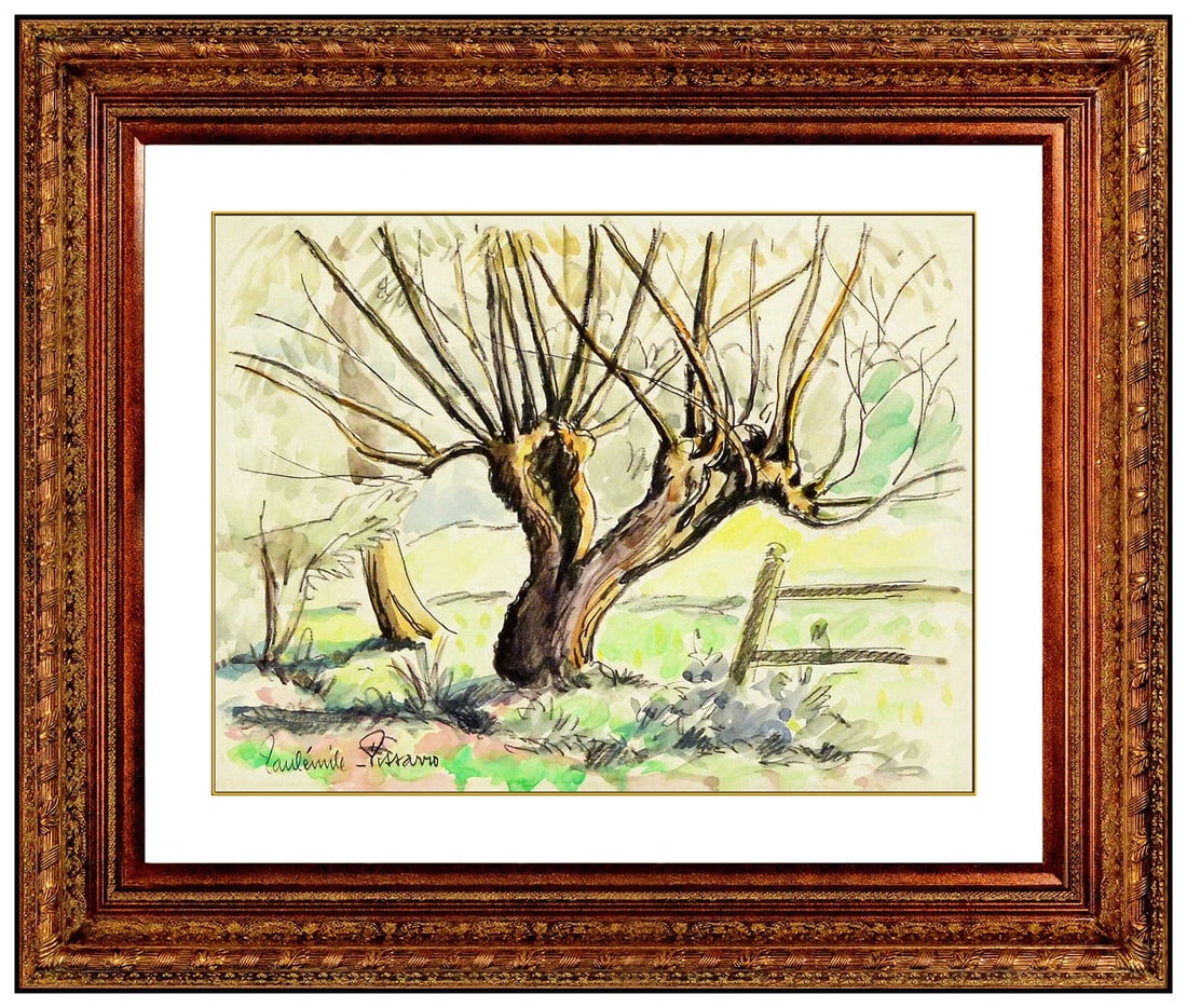 Paul Emile Pissarro Original Watercolor Painting Signed Tree Landscape (1 of 4)