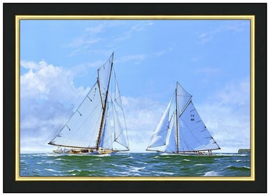 James Miller Original Oil Painting on Canvas Signed Sailboat Race Scene