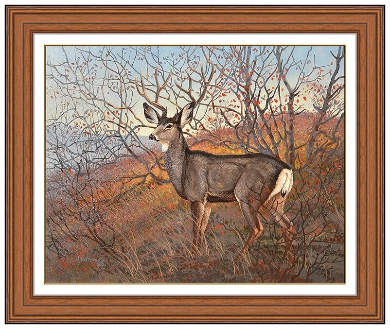 James L. Morgan Original Oil Painting on Board Signed Deer Landscape Art (1 of 4)