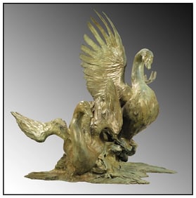 Sherry Salari Sander Large Bronze Sculpture Signed Tundra Swans Wildlife Art