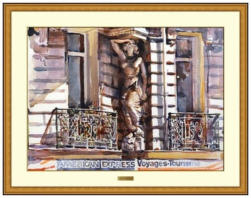 Shirl Goedike Large Original Watercolor Painting Signed Architectural Framed Art